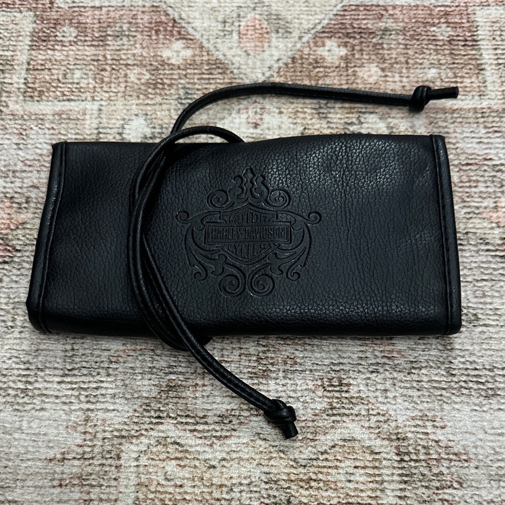 Woman’s Black Leather Harley Davidson Embossed Makeup-Up/Jewelry Pouch